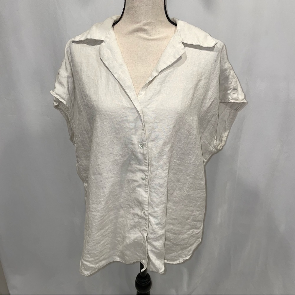 Banana Republic cream linen cap sleeve breezy button front oversized blouse - Picture 5 of 7